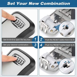 4 pcs Key Safe Wall Mounted,Key Lock Box with Combination Lock, 4-Digit Code, Black and Grey