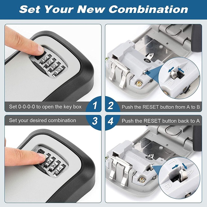 4 pcs Key Safe Wall Mounted,Key Lock Box with Combination