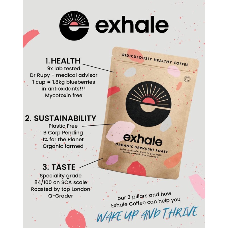 EXHALE Organic Wholebean Coffee - 225G PACK - Mycotoxin Free