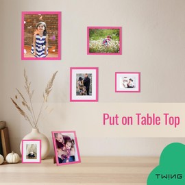 TWING 5x7 Picture Frame Pink 3 Pack, Tabletop 5x7 Pink Frames with Mat for Gallery Wall Decor, Hanging Pink Frame Display for Mother's Day/Birthday Day