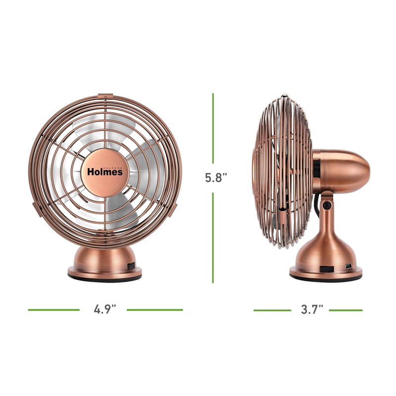 HOLMES 4" Mini Heritage Desk Fan, USB-Powered, Single Speed, 4