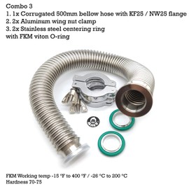 bmotiontech ISO-KF KF25 Corrugated Bellow Hose Set with 2X Aluminum clamp / 2X SS Centering Ring / 2X FKM O-Ring (500mm appox. 1.6ft KF25)