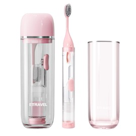 JOUGE Fold Travel Toothbrush Set 3 - in - 1 with Dental Toiletry Cup Toothpaste Container Folding Toothbrushes Portable for Camping Hiking Business Trips (Cherry Blossom Pink)