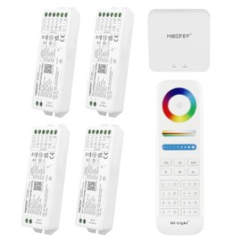 LIGHTEU®, Milight Miboxer Remote Control Kit: pack of 4x 5in1 smart LED Strip controller and a 8-zone remote 4x LS2 + FUT089+WL-Box2 (APP and Voice control)