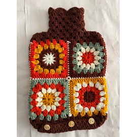 YDMZZB Crochet Hot Water Bottle Cover,Granny Square Crochet Pattern,2L Only Cover Bag (Rainbow Sunflower)
