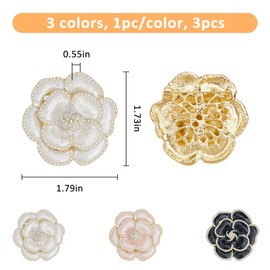 SUPERFINDINGS 3Pcs Camellia Enamel Pine with Pearl for Ladies Elegant Camellia Brooches Flower Bouquet Pins for Women Coat Handbag Accessories Wedding Party
