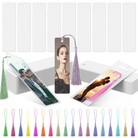 50 Sets Sublimation Blank Bookmarks Double Sided with Colorful Sleeves Tassels,Clear Bookmark and Self-Sealing Bags,Heat Transfer Metal Aluminum DIY Bookmark with Hole