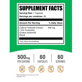 BulkSupplements Coleus Forskohlii Extract Capsules 60 Count Natural Nutritional Supplement