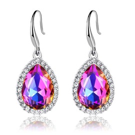 Austrian Crystal Teardrop Dangle Drop Earrings for Women Dangling 14K Gold Plated Hypoallergenic Jewelry (Heliotrope)