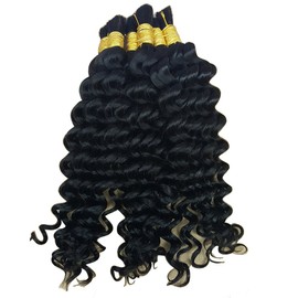 Deep Curly Wave Bulk Hair For Braiding Human Hair No Weft Human Hair Bulk 3 Bundles 150g Brazilian (16 16 16 Natural Black #1B)