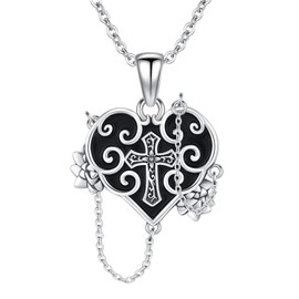 Witch Heart Necklace 925 Sterling Silver Gothic Necklace Cross Necklace Jewellery Gifts for Women, Sterling Silver