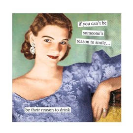 Boston International Anne Taintor 20-Count Disposable 3-Ply Retro Cocktail Paper Party Napkins, 5" x 5", Reason to Smile