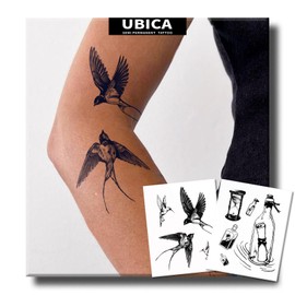 Tattoo Tech, Semi Permanent Tattoos(Message in a Bottle & Swallow Bird), Lasts 7-15 Days, Develops Fully in 48H, Realistic, Waterproof and Non-Reflective, for Chests Arm