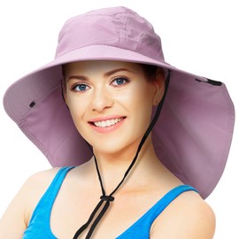 Sun Hat for Women with UV Protection Wide Brim Safari Hike Cap w/Neck Flap Cover Pink