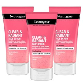 Neutrogena Clear & Radiant Face Scrub, Pack of 3 x 150ml, Glow Boosting with Vitamin C & Pink Grapefruit, Oil-Free, Exfoliates for Clear, Refined Skin