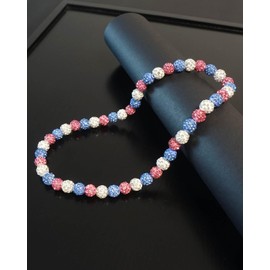 NEXIULT Baseball Bead Necklace for Men, 16/18/20" Ice Necklace Cool Gifts, Rhinestone Bling Inspired Sports Jewelry (White Blue Pink, 18 Inch)