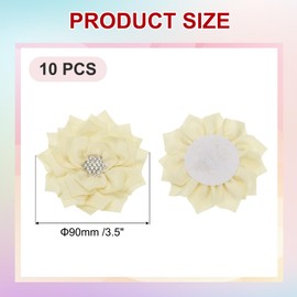 PATIKIL 3.5" Chiffon Flowers, 10 Pcs Fabric Flowers Rhinestone Pearl Sewing Fabric Appliques for Crafts Sewing Dresses DIY Clothing Headbands Wedding Party Decoration, Beige