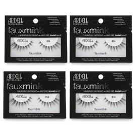 Ardell Faux Mink Lashes 814 Black - Natural False Eyelashes, Reusable Strip Lashes for Seamless, Flawless Look, 4 Pack