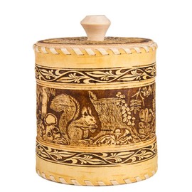 Wooden Container Kitchen Container Squirrels Design Birch Bark Container 5.1-inch Birch Container