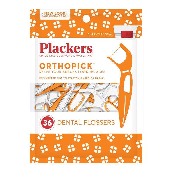 Plackers Orthopick Dental Floss Picks for Braces, 36 Count