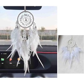 Car Dream Catcher for Rearview Mirror Accessories, Car Mirror Hanging Accessorie, Car Charms Ornament Lucky Ornament Pendant Car Interior Accessorie (White)