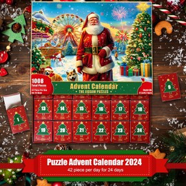 Advent Calendar Puzzle 2024 Christmas Jigsaw Puzzles for Kids Adults Boys Girls Teen, 24 Days Christmas Countdown - 1008 Pieces Puzzles - Santa Claus In Amusement Park(27.6"X 19.7")