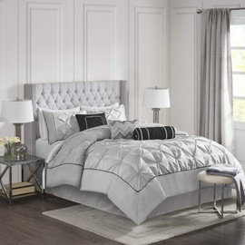 Madison Park MP10-2577 Laurel 7 Piece Comforter Set, Full Grey