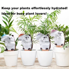 GIYOFUNLIF 4-Pack Self-Watering Terracotta Spikes for Plants, Automatic Plant Watering Stakes, Keeps Plants Hydrated While You're Away, Ideal for Indoor & Outdoor Use (Hedgehog with Umbrella Design)