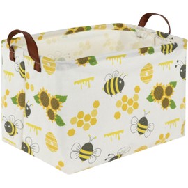Sanjiaofen Rectangular Kids Storage Bins,Bee Basket Organizer.Waterproof PE Coating Cute Storage Baskets with Handles.Bee Decor yellow bins Boys and Girls,Toys,Books,Kid's Gifts Baskets. (Bee)