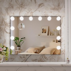 BEAUTME Large Makeup Mirror with Lights, Vanity Mirror with Lights, Smart Touch Dimmable 3-Color Light, Memory Function, 10X Magnifying Glass, 72×54.2cm, Black