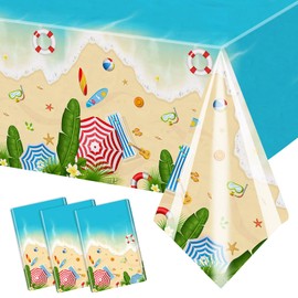 AIBIIN 3Pcs Summer Tablecloths Beach Theme Disposable Tablecloth Hawaiian Birthday Pool Party Plastic Table Cover Party Supplies