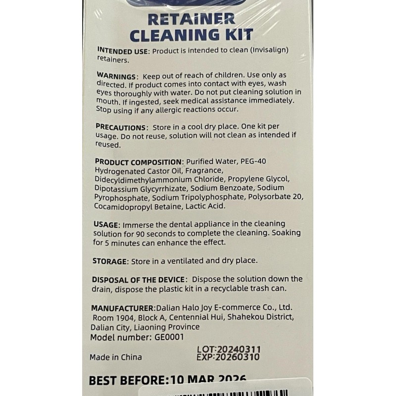 GLEAMCO (3) GLEAMGO RETAINER CLEANING KIT - 30ml x 10