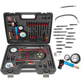 Petrol & Diesel Engine Compression Tester Automotive 47PCS Compression and Leakage Test Kit Cylinder Leak Down Tester Kit with Dual Gauge Engine Compression Tester Kit for HDi, TDCi, Pumpe Duse Engine