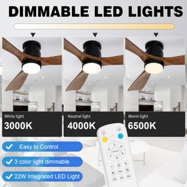 52 inch wood Ceiling Fans with Lights Remote|Amber Color flush mounted ceiling fan with light|Timing Silent Reversible DC Motor LED with Memory Lighting|Function Indoor Outdoor Fan Farmhouse Bedroom