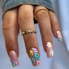 Press on Nails Medium Square Fake Nails with Floral Rainbow