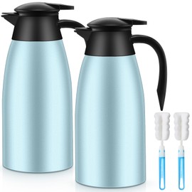 Norme 2 Pcs Thermal Coffee Carafe Insulated Stainless Steel Coffee Carafe for Hot Liquid Vacuum Thermal Pot Creamer Carafe Dispenser with Brushes Keeping Hot Water Milk(Blue,68 oz)