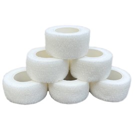ASPALAND 自着性テープ 包帯 テーピング エラスチック バンデージ 自己粘着 伸縮包帯 弾性 (ホワイト6巻入, 2.5cm*4.5m)