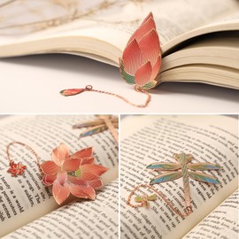 KEEPEXE 4 Pcs Metal Bookmarks with Chain Plant Bookmark with Gift Box for Book Lovers, Writers, Readers, Children, Teens, Women, Adults