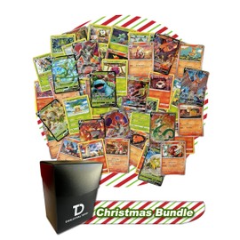 Christmas Pokémon Compatible TCG Random Assortment Bundle || Guaranteed Fire or Grass Ultra Rare + 20 Random Fire Or Grass Cards + Dan123yal Deck Box
