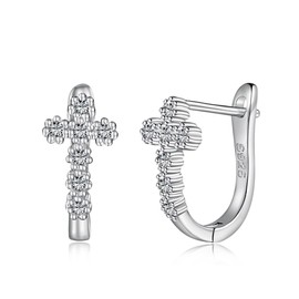 CUPENDA Cross Earrings 925 Sterling Silver Cross Hoop Earrings Cross Jewellery for Women