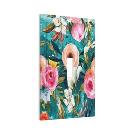 Boho Vintage Peonies Floral Emerald/Pink Watercolor Flowers Single Toggle Artistic Light Switch Covers Decorative 1 Gang Wall Plate Cover Electrical Device Switchplate Faceplate for Nursery Girls Room