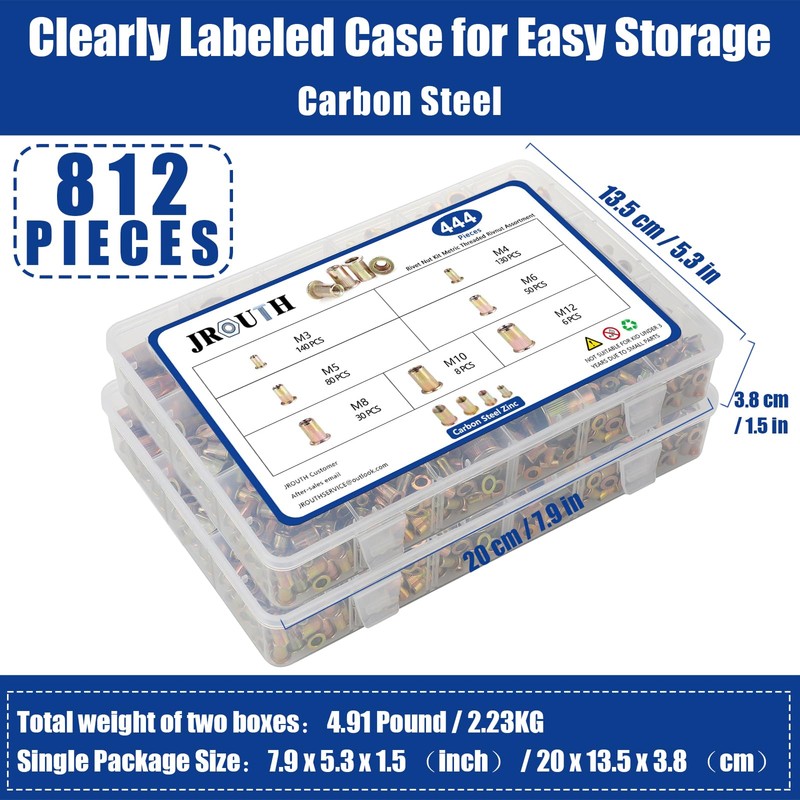 SAE & Metric Rivet Nut Kits, JROUTH 812pcs Carbon Steel