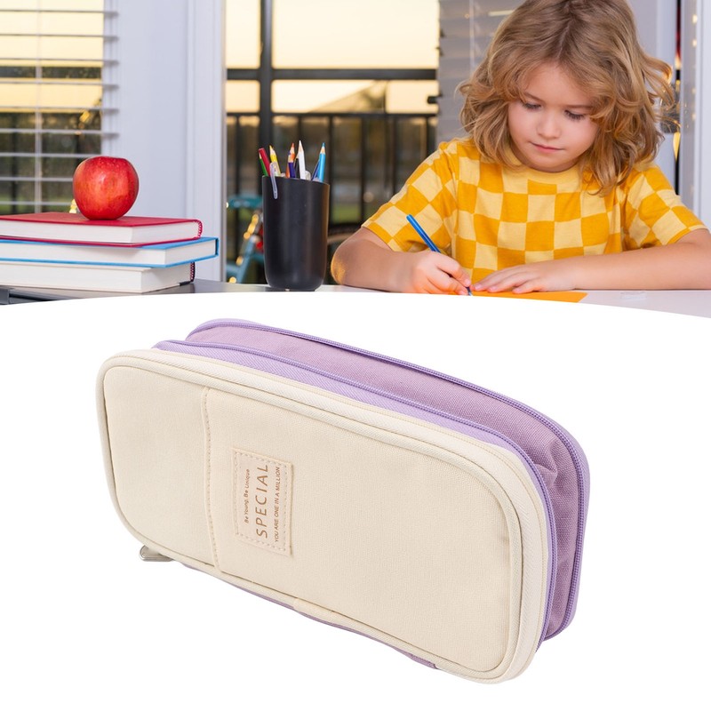 Large Pen Bag Simple Style Canvas Mesh Pockets Pen Slots