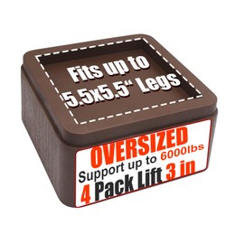 MYMULIKE Bed Risers, Elevation up 3 inch, Heavy Duty Couch Risers 6000lbs, Stackable 3/6 / 9 inch Bed Furniture Risers Fits 5.5X5.5 inch Legs for College, Dorm, Couches, Tables, Desks, Set of 4