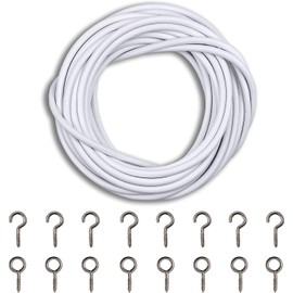 ZYBUX - 2x3 Metres Curtain Wire Hooks and Eyes 12 Hooks and 12 Eyes | Multi-Purpose Voile Curtain Wire Kit | Cable Net Curtains for Windows | (White, 6m)