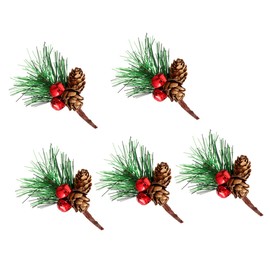 Ciieeo 5pcs Artificial Mixed Pine Picks with Pinecone Jingle Bell Christmas Decor for Wreaths Garlands and Holiday Arrangements for Indoor Outdoor Use