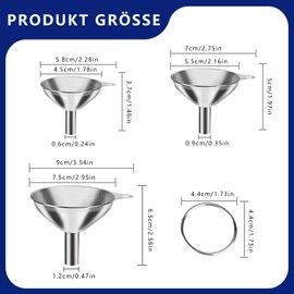 Set di 3 imbuti in acciaio inox – Imbuto in metallo per cucina, facile dosaggio, perfetto per olio, farina, liquidi, contenitori, lavabili in lavastoviglie