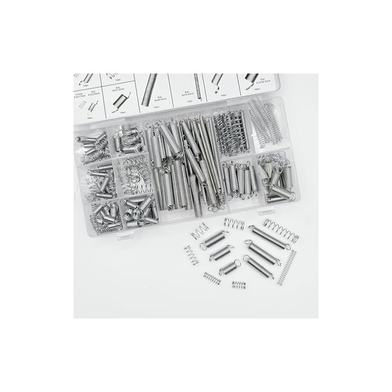 200PCS Spring Assortment Kit, Zinc Plated Extension and Compression Spring