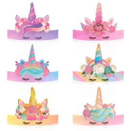WERNNSAI Unicorn Party Crowns - 12 PCS Birthday Party Hat Glitter Paper Princess Crowns for Kids Girls Unicorn Headband Accessories for Unicorn Theme Party Decoration Supplies for Birthday Classroom