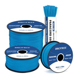 Brotree 550 Paracord 4mm 15m Rope Type III 7 Strands 100% Polyester Parachute Cord for Crafting, Camping, Outdoor, Survival - Blue